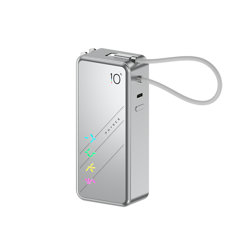 PHYSCE(ファイス) 3in1 モバイルバッテリー 約10000mAhクラス 大容量 コンセント一体型・USB-Cケーブル内蔵・折りたたみプラグ 最大30W USB-C PD急速充電 GaN採用 5段階RGB残量表示 アルミボディ LG製セル iPhone・iPad・Android対応 PSE認証 2年保証