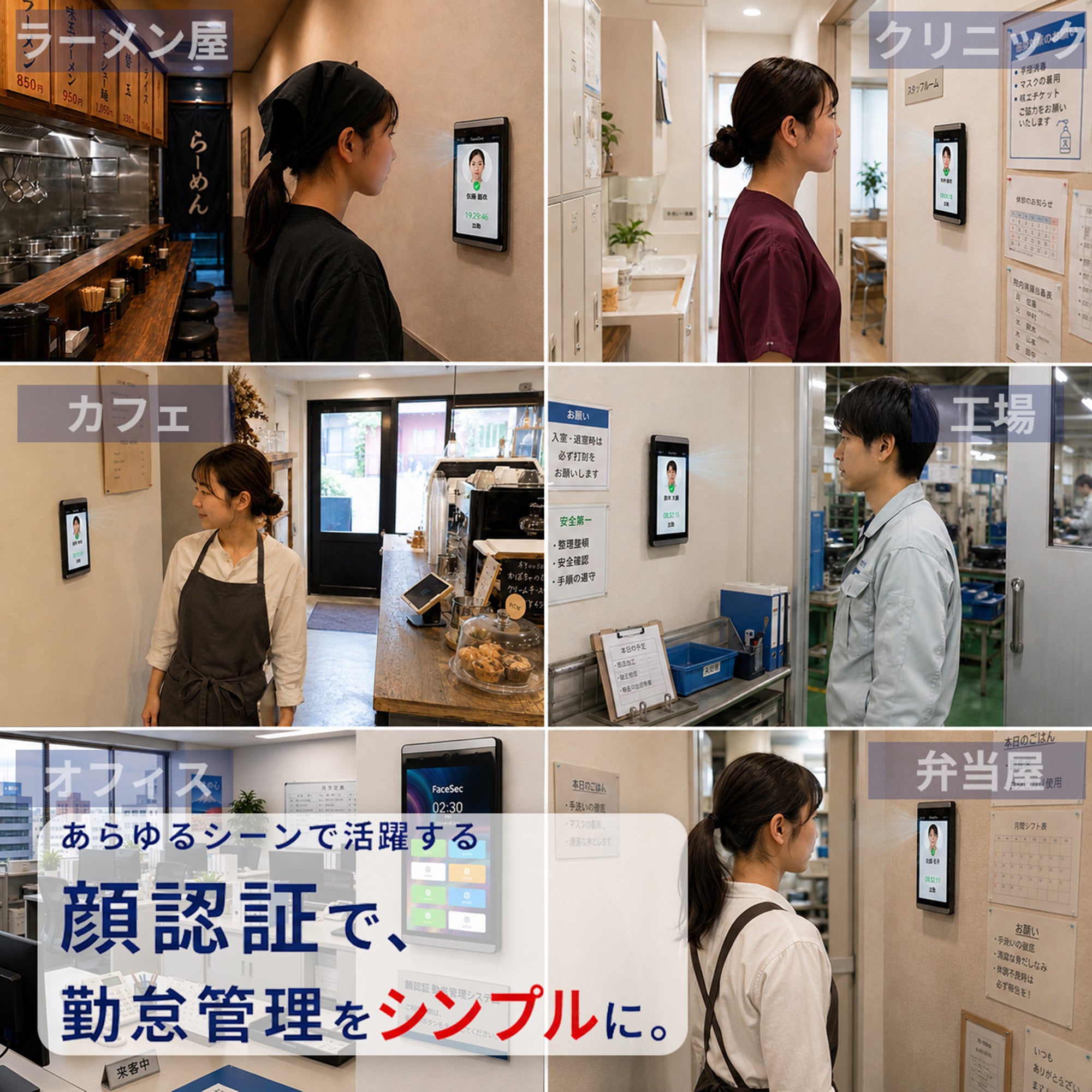 FaceSec(ﾌｪｲｽｾｯｸ) タイムレコーダー AI顔認証 高速 高精度 2万人登録 勤怠管理システム内蔵 自動集計 シフト管理 ペーパーレス 簡単操作 10.1インチ壁掛け型