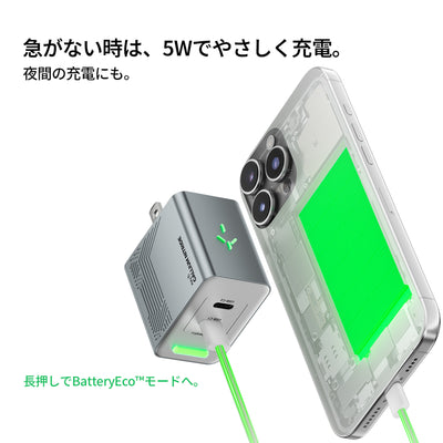 PHYSCE(ﾌｧｲｽ) 35W GaN急速充電器 USB-C×2 PD対応 2台同時でも最大43%速い ポート独立給電 360°RGBライト 折りたたみ式プラグ PSE技術基準適合 iPhone 17/16/15 iPad MacBook Air Galaxy対応