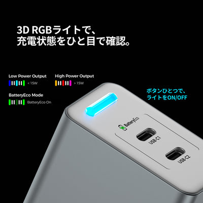 PHYSCE(ﾌｧｲｽ) 35W GaN急速充電器 USB-C×2 PD対応 2台同時でも最大43%速い ポート独立給電 360°RGBライト 折りたたみ式プラグ PSE技術基準適合 iPhone 17/16/15 iPad MacBook Air Galaxy対応