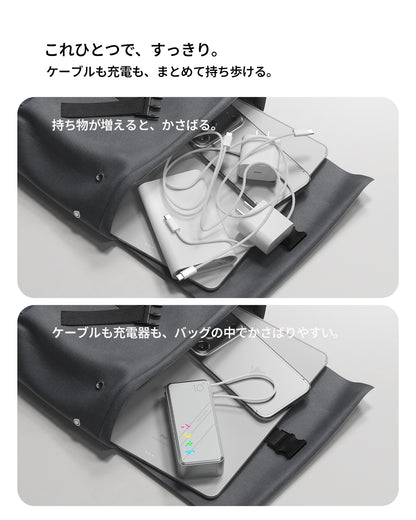PHYSCE(ﾌｧｲｽ) 3in1 モバイルバッテリー 約10000mAhクラス 大容量 コンセント一体型・USB-Cケーブル内蔵・折りたたみプラグ 最大30W USB-C PD急速充電 GaN採用 5段階RGB残量表示 アルミボディ LG製セル iPhone・iPad・Android対応 PSE認証 2年保証