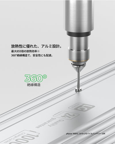 PHYSCE(ﾌｧｲｽ) 3in1 モバイルバッテリー 約10000mAhクラス 大容量 コンセント一体型・USB-Cケーブル内蔵・折りたたみプラグ 最大30W USB-C PD急速充電 GaN採用 5段階RGB残量表示 アルミボディ LG製セル iPhone・iPad・Android対応 PSE認証 2年保証