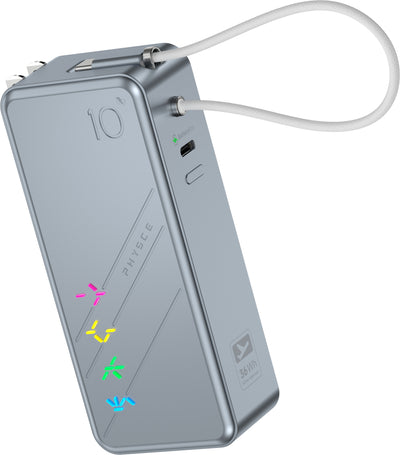 PHYSCE(ﾌｧｲｽ) 3in1 モバイルバッテリー 約10000mAhクラス 大容量 コンセント一体型・USB-Cケーブル内蔵・折りたたみプラグ 最大30W USB-C PD急速充電 GaN採用 5段階RGB残量表示 アルミボディ LG製セル iPhone・iPad・Android対応 PSE認証 2年保証