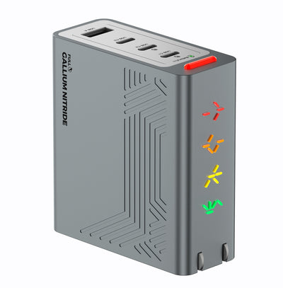 PHYSCE(ﾌｧｲｽ) 100W 卓上充電器 USB-C×3＋USB-A 単ポート最大100W 持続出力で高負荷でも安定 ポート独立給電 360°RGBライト 折りたたみ式プラグ PSE技術基準適合 ローカルAI/8K編集 MacBook Pro iPhone iPad対応