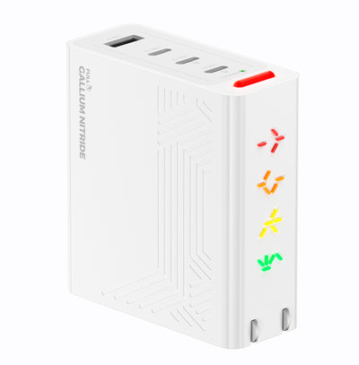 PHYSCE(ﾌｧｲｽ) 100W 卓上充電器 USB-C×3＋USB-A 単ポート最大100W 持続出力で高負荷でも安定 ポート独立給電 360°RGBライト 折りたたみ式プラグ PSE技術基準適合 ローカルAI/8K編集 MacBook Pro iPhone iPad対応