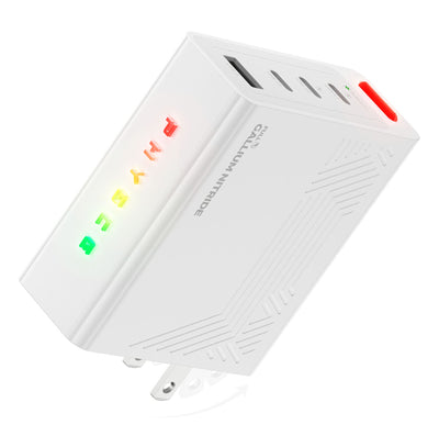 PHYSCE(ﾌｧｲｽ) 100W 卓上充電器 USB-C×3＋USB-A 単ポート最大100W 持続出力で高負荷でも安定 ポート独立給電 360°RGBライト 折りたたみ式プラグ PSE技術基準適合 ローカルAI/8K編集 MacBook Pro iPhone iPad対応