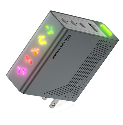 PHYSCE(ﾌｧｲｽ) 140W 卓上充電器 USB-C×3＋USB-A 単ポート最大140W 持続出力で高負荷でも安定 ポート独立給電 360°RGBライト 折りたたみ式プラグ PSE技術基準適合 ローカルAI/8K編集 MacBook Pro 16/14対応