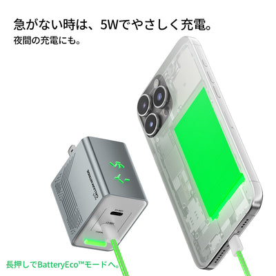 PHYSCE(ﾌｧｲｽ) 45W GaN急速充電器 USB-C×2 PD3.2 AVS/PPS対応 2台同時でも最大56%速い ポート独立給電 360°RGBライト 折りたたみ式プラグ PSE技術基準適合 MacBook Air iPhone 17/16/15 iPad対応