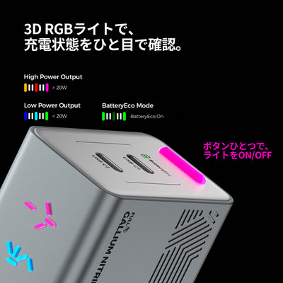 PHYSCE(ﾌｧｲｽ) 45W GaN急速充電器 USB-C×2 PD3.2 AVS/PPS対応 2台同時でも最大56%速い ポート独立給電 360°RGBライト 折りたたみ式プラグ PSE技術基準適合 MacBook Air iPhone 17/16/15 iPad対応