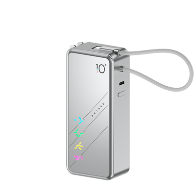 PHYSCE(ﾌｧｲｽ) 3in1 モバイルバッテリー 約10000mAhクラス 大容量 コンセント一体型・USB-Cケーブル内蔵・折りたたみプラグ 最大30W USB-C PD急速充電 GaN採用 5段階RGB残量表示 アルミボディ LG製セル iPhone・iPad・Android対応 PSE認証 2年保証