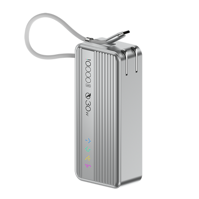 PHYSCE(ﾌｧｲｽ) 3in1 モバイルバッテリー 約10000mAhクラス 大容量 コンセント一体型・USB-Cケーブル内蔵・折りたたみプラグ 最大30W USB-C PD急速充電 GaN採用 5段階RGB残量表示 アルミボディ LG製セル iPhone・iPad・Android対応 PSE認証 2年保証
