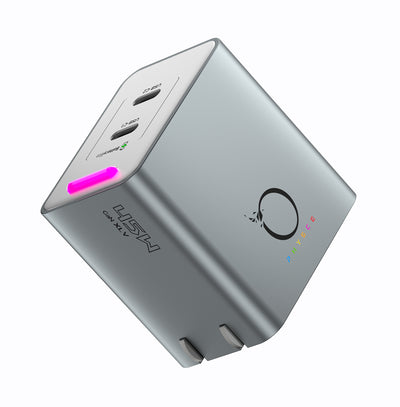 PHYSCE(ﾌｧｲｽ) 45W GaN急速充電器 USB-C×2 PD3.2 AVS/PPS対応 2台同時でも最大56%速い ポート独立給電 360°RGBライト 折りたたみ式プラグ PSE技術基準適合 MacBook Air iPhone 17/16/15 iPad対応