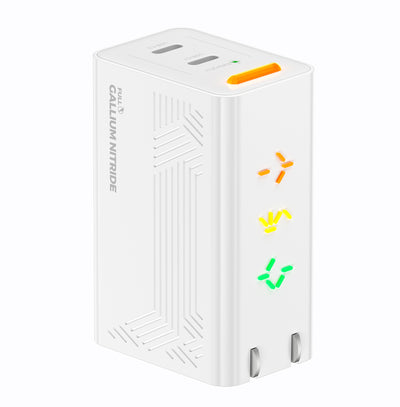 PHYSCE(ﾌｧｲｽ) 67W GaN急速充電器 USB-C×2 PD対応 2台同時でも最大47%速い ポート独立給電 360°RGBライト 折りたたみ式プラグ PSE技術基準適合 MacBook Pro 14 iPhone 17/16/15 iPad対応