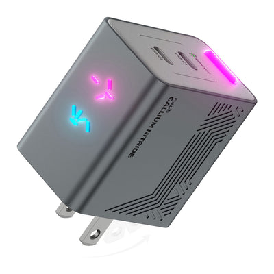 PHYSCE(ﾌｧｲｽ) 45W GaN急速充電器 USB-C×2 PD3.2 AVS/PPS対応 2台同時でも最大56%速い ポート独立給電 360°RGBライト 折りたたみ式プラグ PSE技術基準適合 MacBook Air iPhone 17/16/15 iPad対応